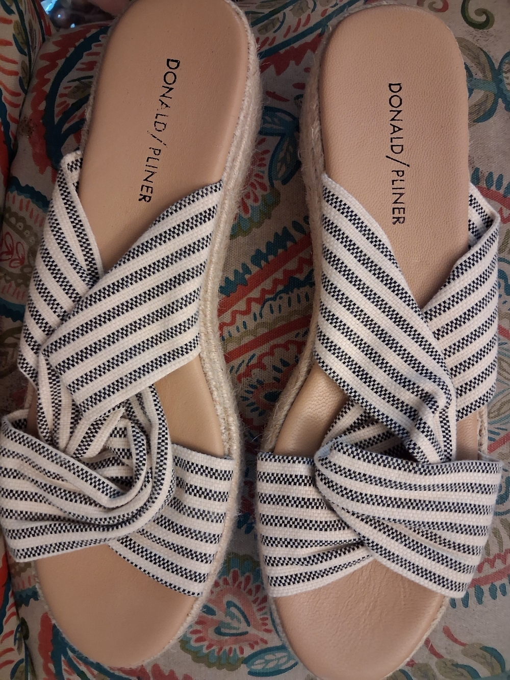 Donald J. Pliner Striped Black and White Slide Sandals